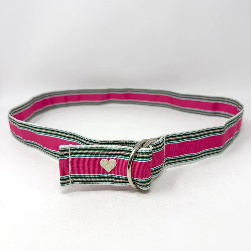 Womens‎ Canvas D-Ring Belt Set 3pc Olive Green Pink Striped Beach Heart 41-44in